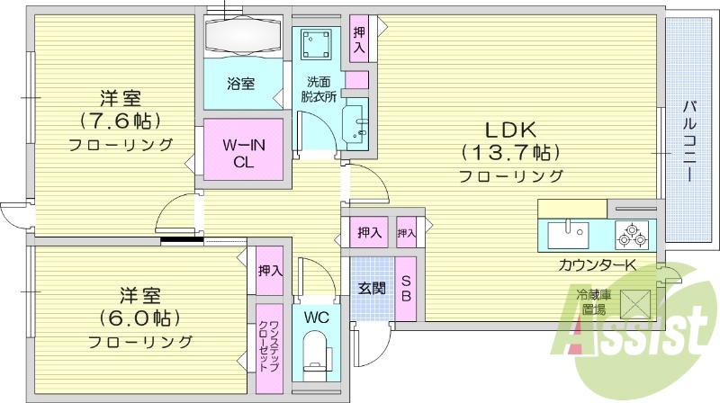2LDK　オートロック　独立洗面台　追い焚き機能　エアコン