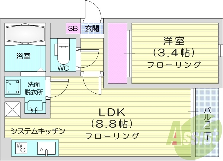 1LDK、ネット無料、オートロック、IH。