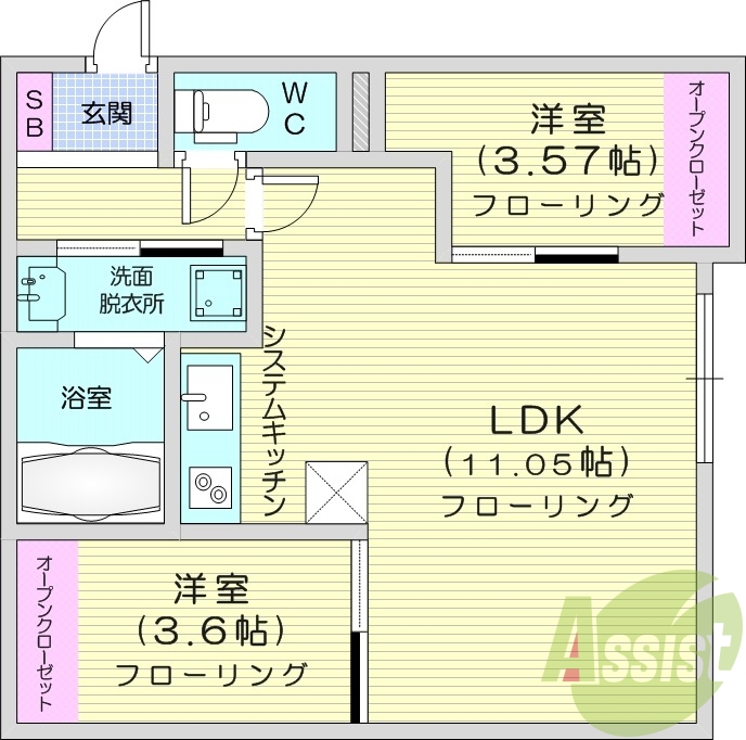 2LDK、エアコン２台、追い焚き、オートロック、浴室乾燥
