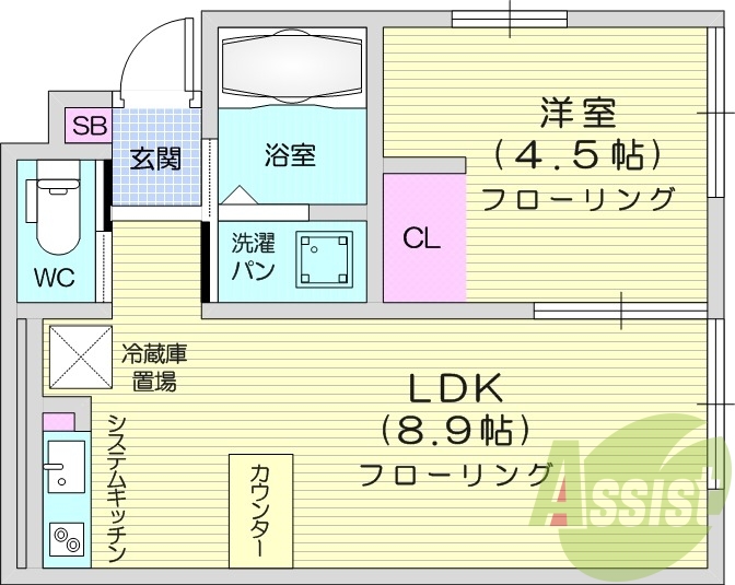 1LDK、デザイナーズ、IH、追い焚き、防犯シャッター、BS