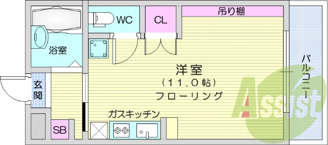 １K、エアコン、洗面台、シャワー、室内洗濯機置場、照明機器