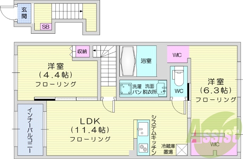 2LDK、ネット無料、独立洗面台、宅配ボックス。