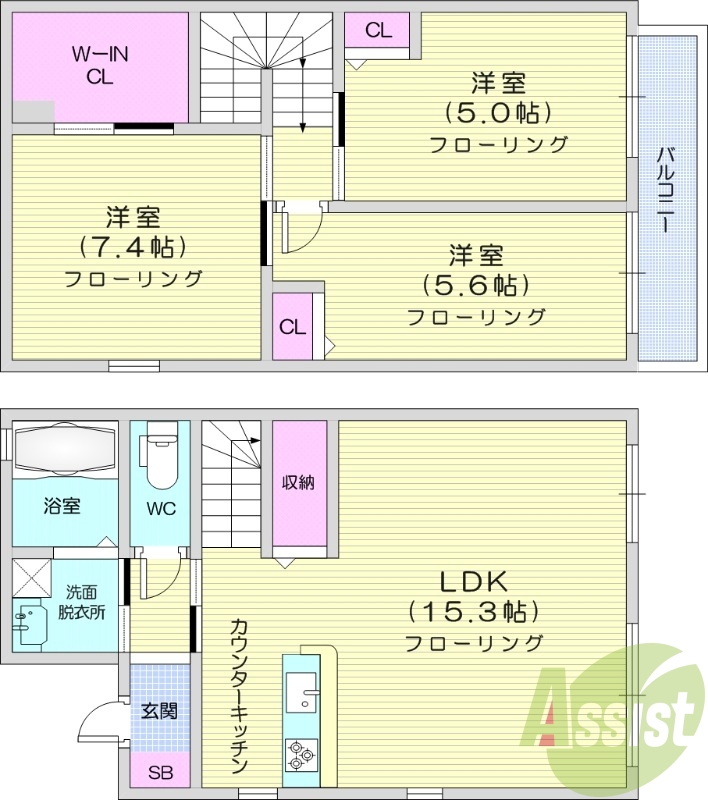 3LDK、システムキッチン、防犯シャッター