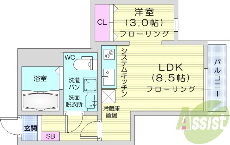 1LDK、インターネット無料、宅配ボックス