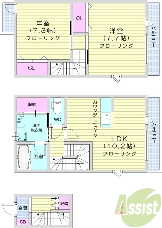 2LDK、都市ガス、ネット無料、物置、カウンターキッチン