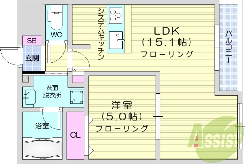 1LDK、エアコン、ネット無料、IHコンロ、オートロック