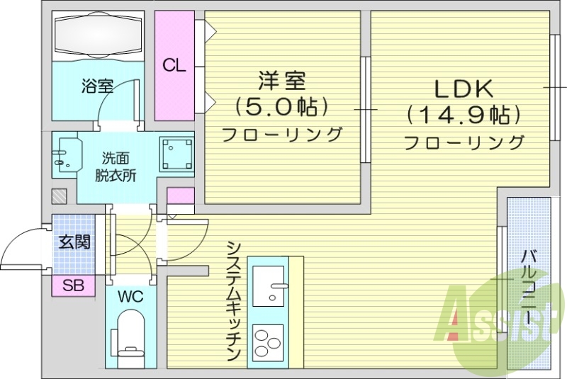 1LDK、エアコン、ネット無料、IHコンロ、オートロック