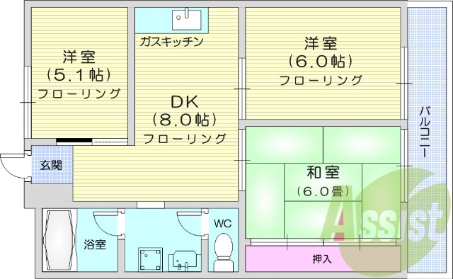 ３DK、ペット相談、ＴＶインターホン、都市ガス
