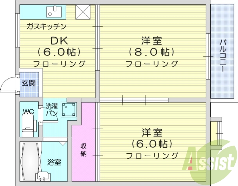 2DK、追い焚き機能、モニター付きインターホン