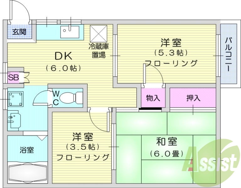 3DK、ペット相談可能、バス・トイレ別、閑静な住宅街