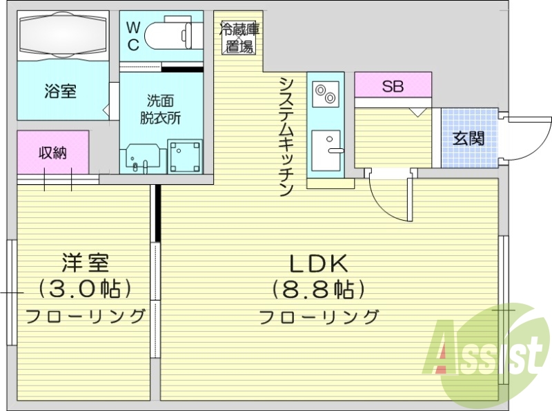1LDK、暮らしやすい生活動線が魅力な設計！