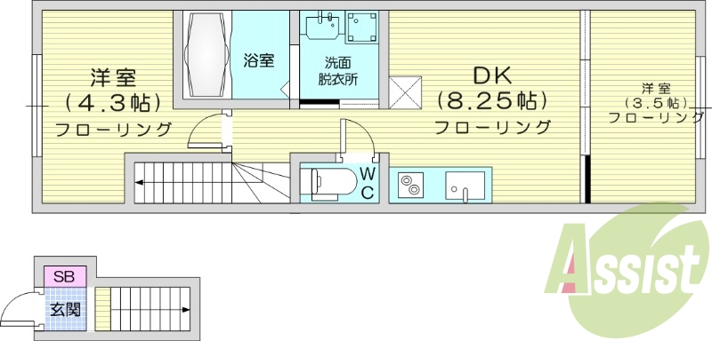 2DK、2階、バストイレ別、インターネット無料、IH、ペット