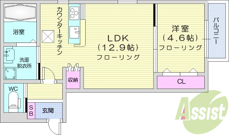 1LDK、IHクッキングヒーター、オートロック。