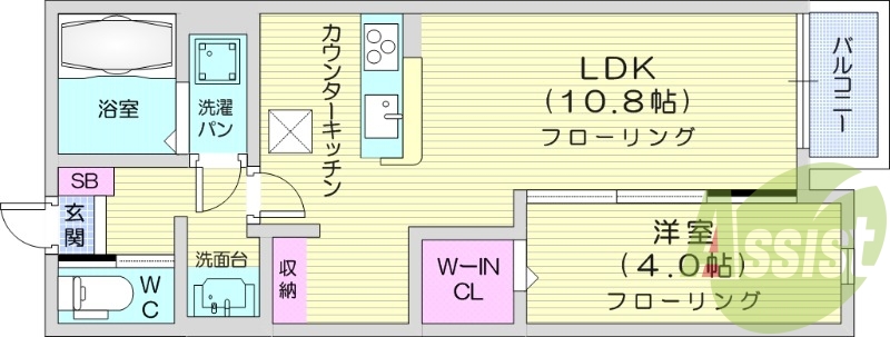 1LDK、IHクッキングヒーター、オートロック。
