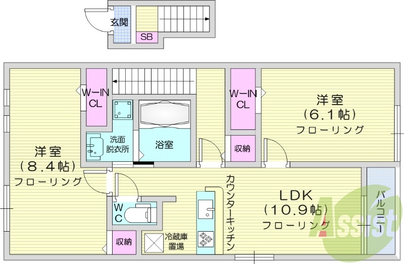2LDK、ホームセキュリティ、防犯カメラ、バルコニー