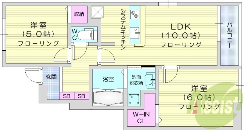 2LDK、ホームセキュリティ、防犯カメラ、バルコニー