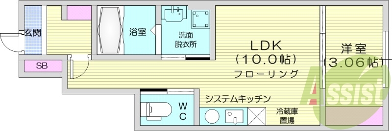 1LDK、エアコン、バストイレ別、室内洗濯機置場