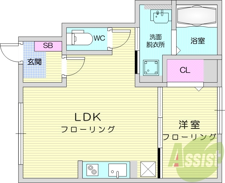 １LDK、都市ガス、ネット無料、宅配BOX