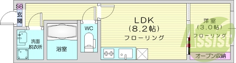 1LDK、エアコン、室内洗濯機置き場、トイレ浴室別、収納