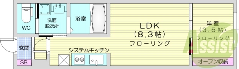 1LDK、エアコン、室内洗濯機置き場、トイレ浴室別、収納
