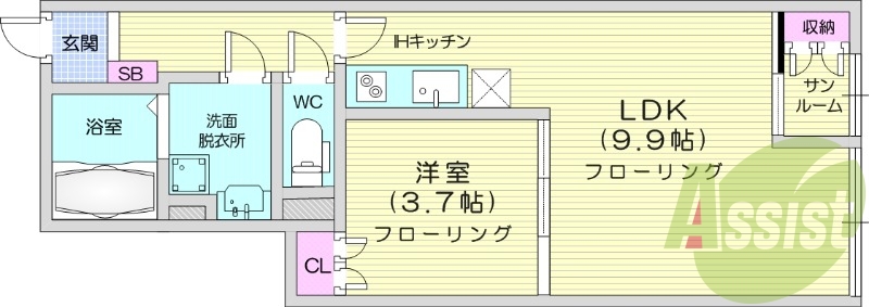 1LDK、IHクッキングヒーター、インターネット無料