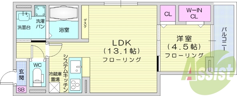 1LDK、バストイレ別、オートロック、ペット相談