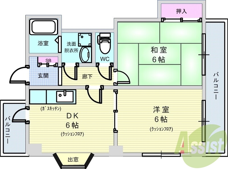 2DK(44平米) エレベーター・TVモニター付オートロック