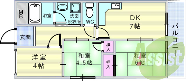 3ＤＫ（50平米）ガスキッチン・独立洗面・セパレート