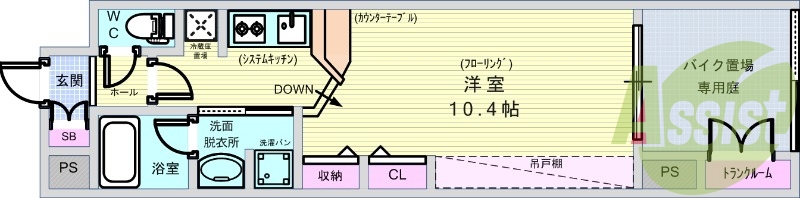 1R・室内洗濯パンき・温水洗浄便座・シャンプードレッサー