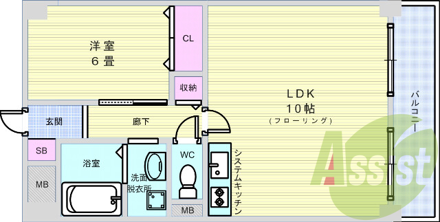 1ＬＤＫ（４９．５平米）ネット無料・南向き・システムキッチン