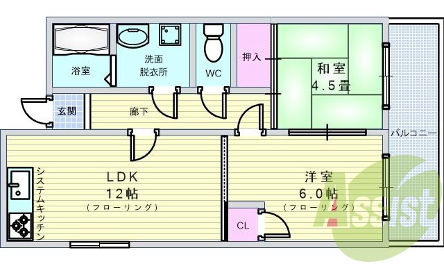 2LDK(47平米）システムキッチン・インターホン