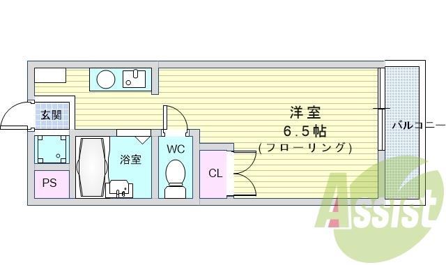 1R・バストイレ別・フローリング・室内洗濯機置場