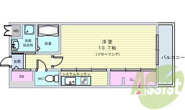 ワンルーム・IH２口システムキッチン・エアコン・宅配ボックス
