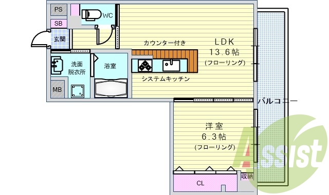 1LDK(45.62平米)オートロック・シャンドレ