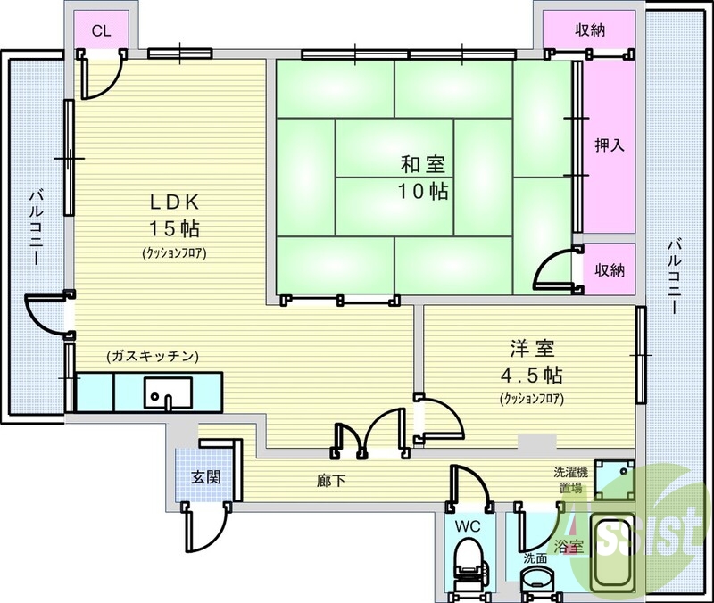 2LDK(60平米)ウォシュレット・室内洗濯機置場