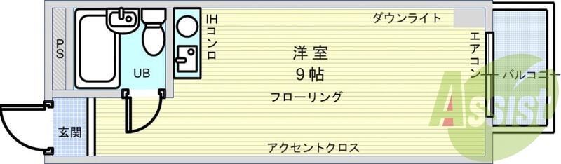 １Ｒ（１７平米）エアコン・ダウンライト・ＴＶモニターホン