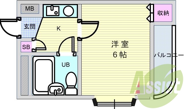 １Ｋ（１６．５６平米）エアコン、一口ＩＨコンロ、フローリング
