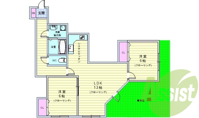 2ＬＤＫ（57.18平米）ガスキッチン・エアコン・追い炊き
