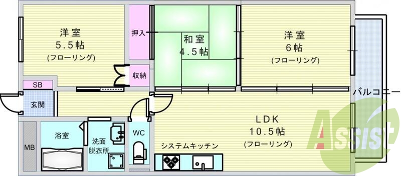 3LDK(64㎡）リノベーション・追い焚き・ＴＶモニターホン