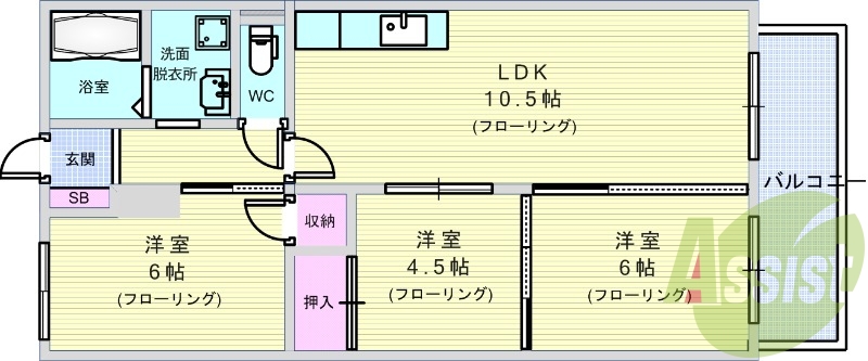 3LDK(64平米）エアコン・TVモニターホン