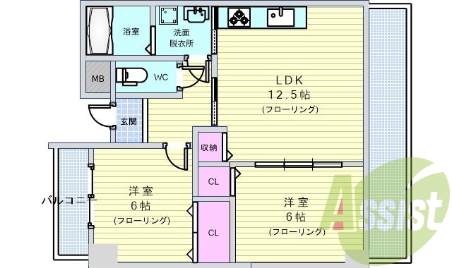 ２ＬＤＫ（５６平米）システムＫ・シャンドレ・浴室乾燥機
