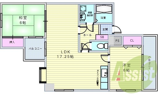 ２LDK（５１．８９平米）浴室高温差し湯・角部屋・エレベータ