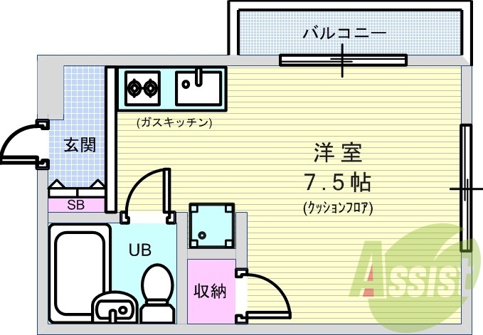1R・角部屋・コンロ・照明・エアコン・洗濯機