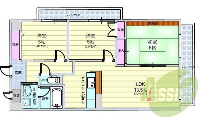 ３ＬＤＫ（７０平米）温水洗浄便座・シーリングライト・エアコン
