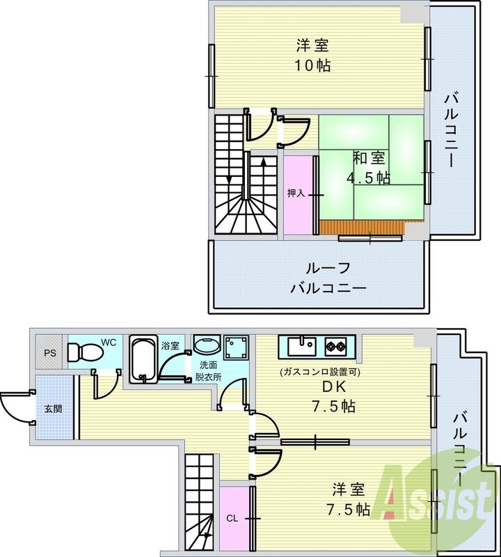 3LDK メゾネット ガスコンロ設置可