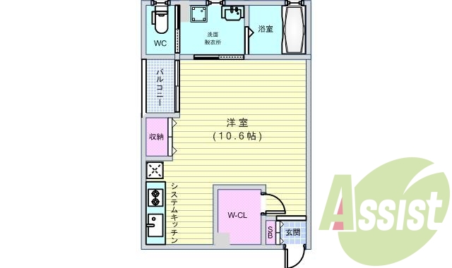 １Ｒ（３０．６平米）システムキッチン・洗髪洗面化粧台・ＳＢ