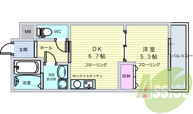 1DK(30.17平米）IHシステムキッチン・エアコン