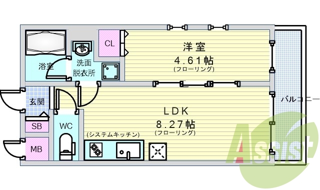 1LDK(28.77平米) システムキッチン・ウォシュレット