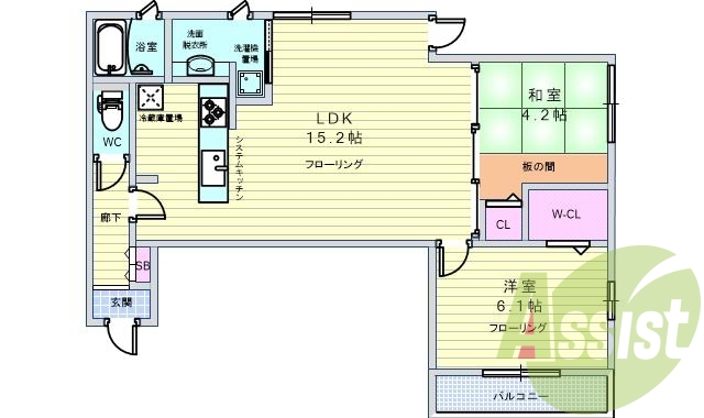 2LDK「57.4平米」インターネット無料・オートロック