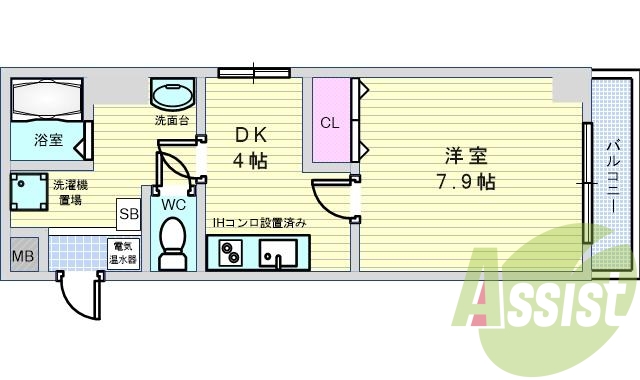 １Ｋ（３０．０９平米）エアコン・クローゼット・室内洗濯機置場